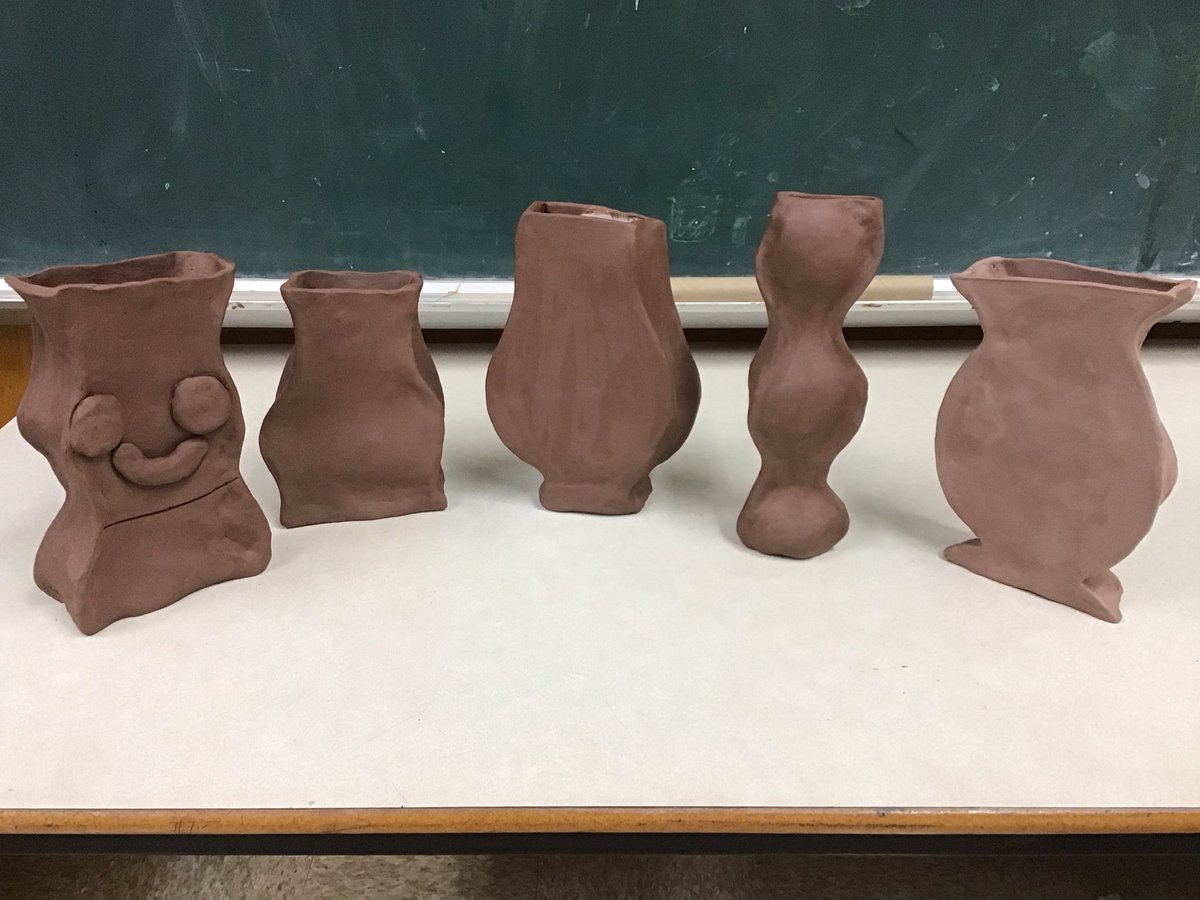 HRCEPotteryLab's tweet photo. Slab vases in progress and drying nicely.  Made by grade 4/5 artists from Ms. Arseneau’s class. @HRCEFineArts #ThanksToYouHalifax https://t.co/8EzJHSMxZW