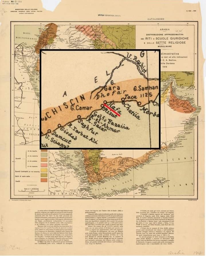 ShanfarTheeb's tweet photo. صمم الخريطة رسام الخرائط الإيطالي  أخيل داردانو (1870-1938) وأضاف إليها الحواشي كارلو ألفونسو نوليني (1872-1938)، وهو عالم كان في وقت ما أستاذاً للكاتب المصري الشهير طه حسين. نفذت وزارة المستعمرات الإيطالية الطباعة الحجرية الضوئية للخريطة.

#سوق_الحافه https://t.co/zGykg0gMK1