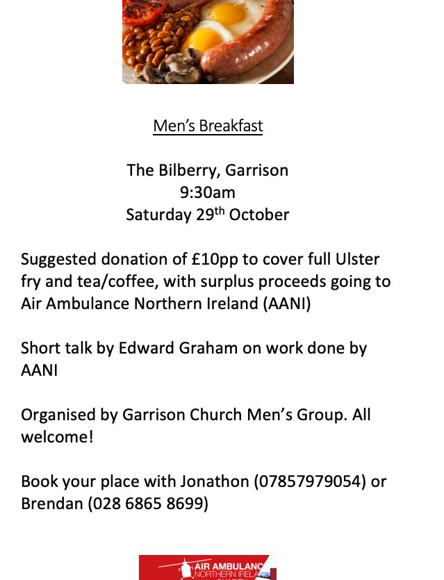Brendan Guildea (@bnguildea) on Twitter photo Shout out to men in the Garrison, Beleek, Bundoran & Ballyshannon area about Saturday’s fundraiser for <a href="/AirAmbulanceNI/">@AirAmbulanceNI</a> Come for grub and a good cause! Shout out to men in the Garrison, Beleek, Bundoran & Ballyshannon area about Saturday’s fundraiser for <a href="/AirAmbulanceNI/">@AirAmbulanceNI</a> Come for grub and a good cause!