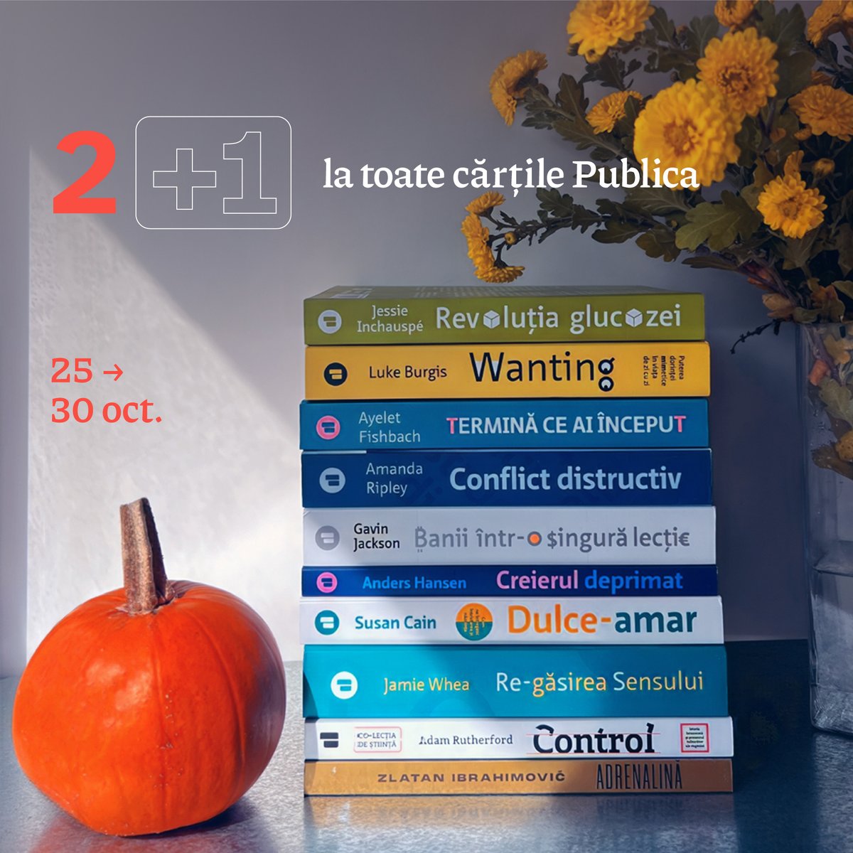 edituraPublica's tweet photo. 🍂 2+1 de toamnă 🍂

Toate cărțile disponibile, inclusiv noutățile, pot fi achiziționate până duminică, 30 octombrie, cu oferta 2+1: fiecare a treia carte din coșul de cumpărături este cadou din partea noastră! 

#edituraPublica #PromoțieCărți #CărțiDeNonficțiune https://t.co/2a0poDeSFp