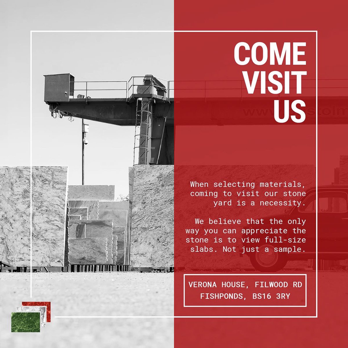 Bristol_Marble's tweet photo. When selecting materials, visiting our stone yard is a necessity. 

We believe that the only way you can appreciate the stone is to view full-size slabs. Not just a sample. 

Get in touch to book a visit today.  
 
#marbleslabs #graniteslabs #stonespecialists #stonesupplier https://t.co/kh0nqe3yxI