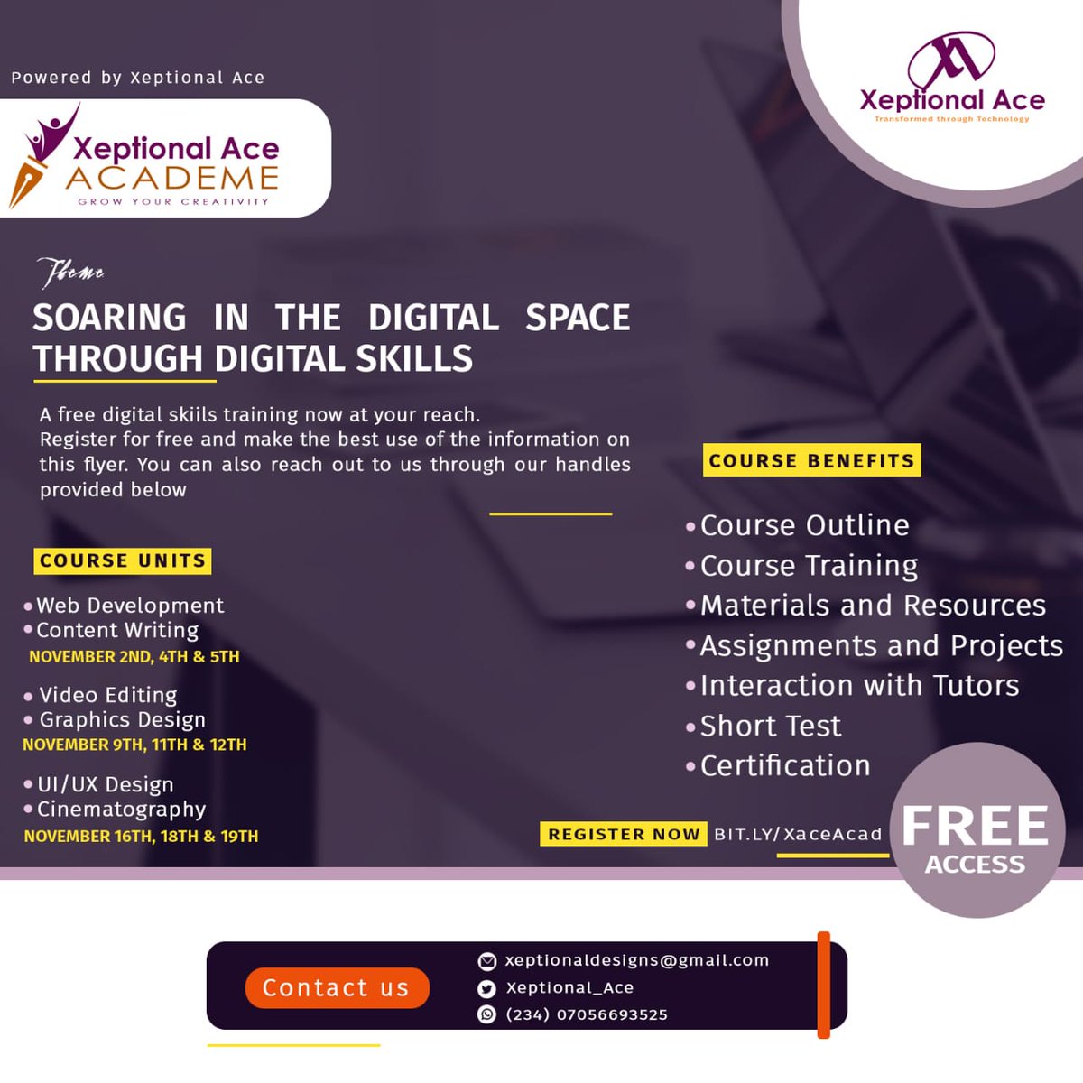 jaybeedebbie's tweet photo. A creditable opening for everyone.
Earn your potential a space in the world's digital revolution.
Xeptional ACE is offering free digital skill training to enhance your productivity.
Register Now and be a Partaker
https://t.co/uzU2beuch3
#XeptionalAce https://t.co/8VZYNGCiyP