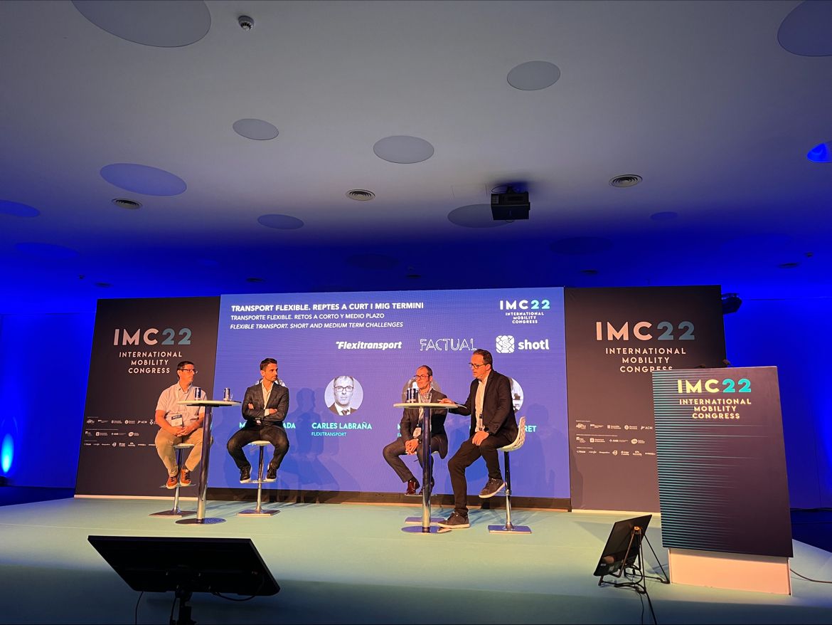 <a href="/NemiDrt/">Nemi_DRT</a> CEO <a href="/martijofre/">Martí Jofre</a>  on stage now at the <a href="/IMC_Congress/">International Mobility Congress</a> #forum in #Sitges - Round table  debating the short and medium term challanges for #flexible #transport with <a href="/GerardMartret/">Gerard Martret</a>  and Carles Labraña, moderated by <a href="/Maerbcn/">Miquel Estrada</a>
