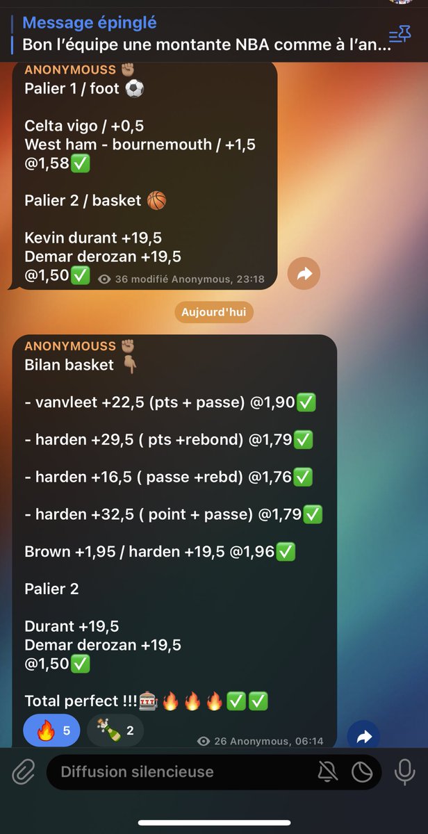 ANONYMOUSFDJNBA's tweet photo. Encore un perfect dans le groupe , ne Soyez plus spectateur !👇🏽

Lien télégramme 👇🏽

https://t.co/ukuHRYnthj https://t.co/1RDXDO69vu