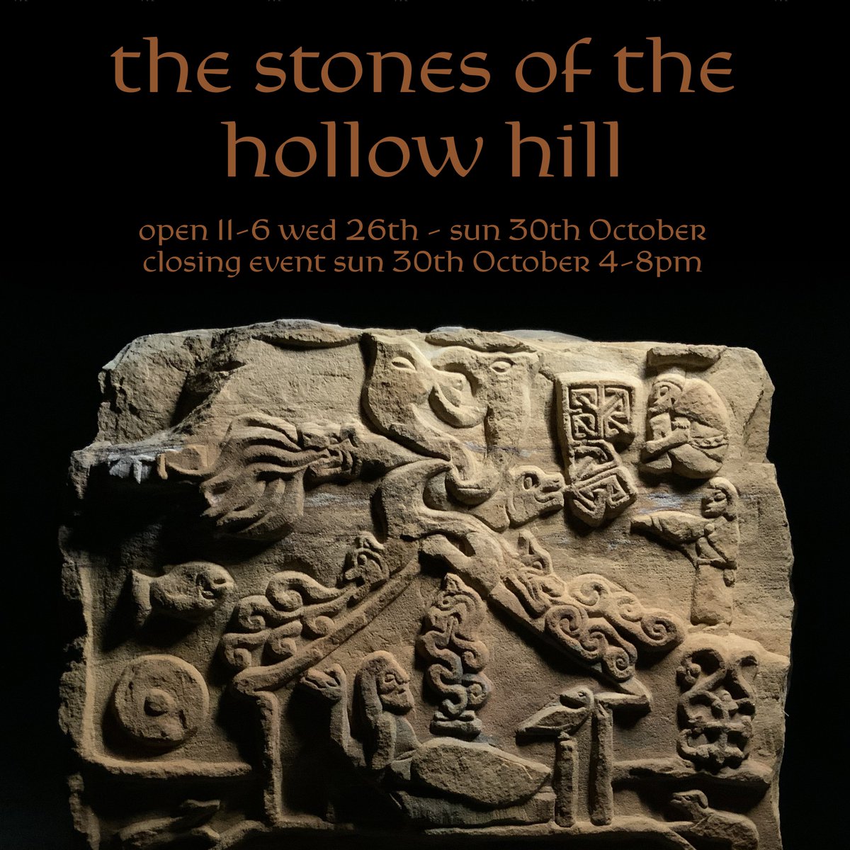 📣 Opening this week! Wed-Sun at the Project Space at <a href="/StudioPavilion/">Studio Pavilion</a>, Glasgow. 
The sixteen carved stones carry fragments of a mythic narrative exploring themes connected to the mythological Otherworld, the current climate emergency and the legacy of landfill… 1/2