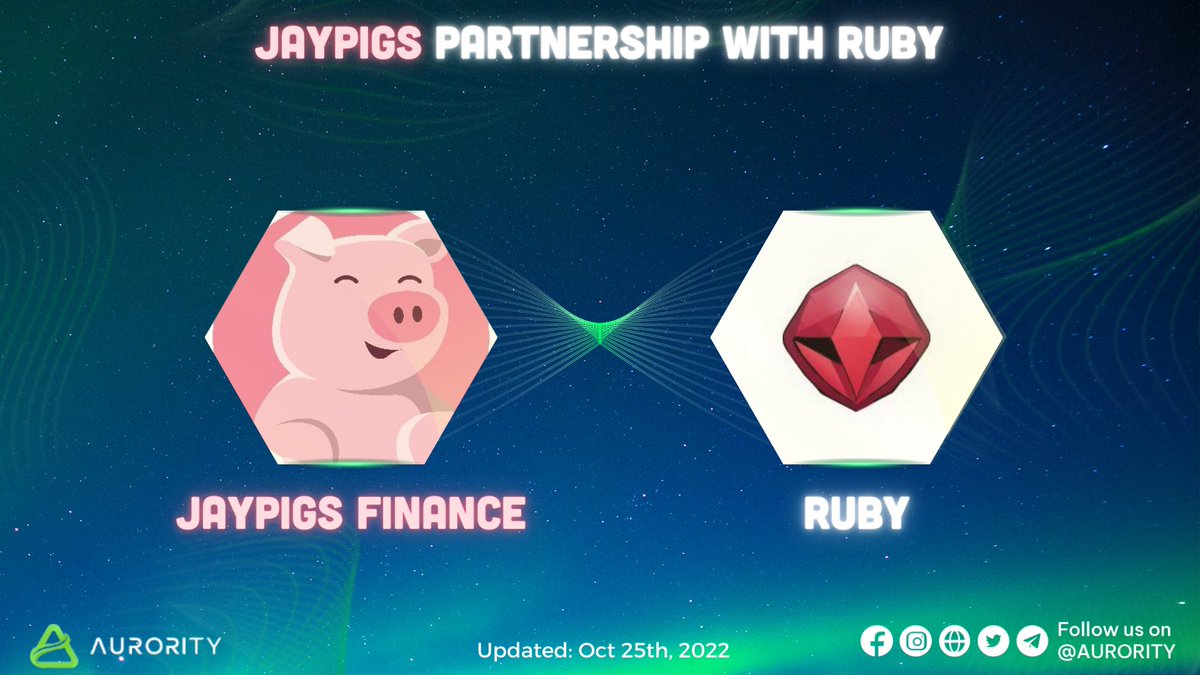 🤝<a href="/JaypigsF/">Jaypigs Finance</a> partner with <a href="/RubyAppXYZ/">Ruby</a> 🤝

🚀#RubyApp is joining forces with #Jaypigs to bring data analytics to the Cross-chain #NFT Renting space

🔥This collaboration to develop and expand #NFTs &amp; #NFTMarketplace 

🐷Details at: medium.com/m/global-ident…

#Aurora #Aurority $AURORA
