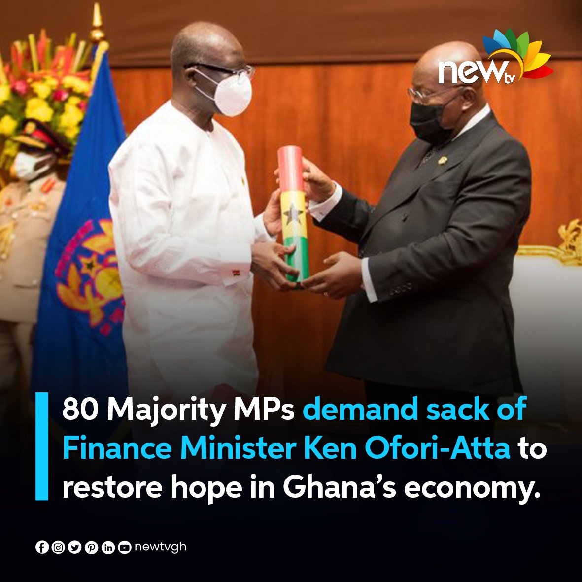 newtvgh's tweet photo. About 80 majority members of parliament have requested that the finance minister, Ken Ofori-Atta, and the minister of state for the ministry, Charles Adu Boahen, be removed from their positions immediately in order to help boost the trust in the Ghanaian economy.

#newtvgh https://t.co/avLQqMo0Ah
