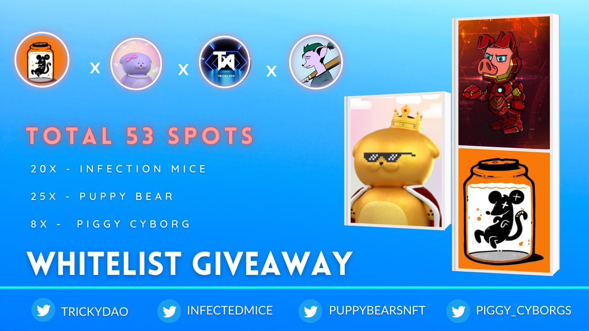 HYPE  Aptos project Mega Event !

🔷 53x Free mint  WL Spots FOR Giveaway 🔥

To Enter ⤵️
1️⃣ Follow <a href="/TrickyDao/">TRICKY DAO</a>
2️⃣ RT 💗  &amp; @ 3 Friends &amp;
3️⃣ Join givelab : giv.gg/bhiqJt

#AptosEcosystem #NFt #NFt #massive #Giveawsys