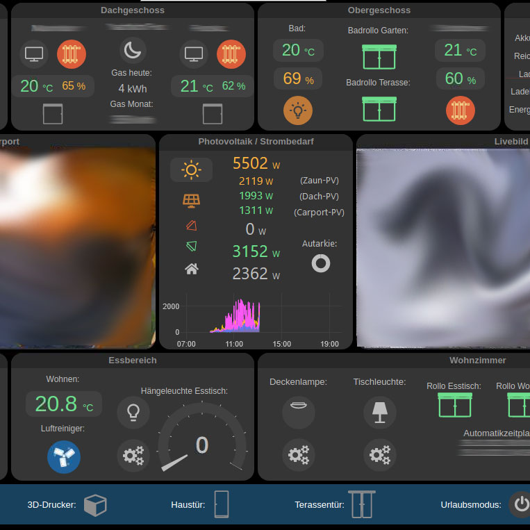 tech_tobi's tweet photo. #Photovoltaik ist was Feines. Auch kleine Flächen werden im Herbst sinnvoll genutzt. Das #SmartHome Touchscreen Dashboard mit FTUI3 Framework & #FHEM zeigt alle PV-Flächen einzeln. Überschuss wird automatisch in 3 IR-Heizungen gesteckt solange das BEV weg ist. #CPVGE performt 🥳 https://t.co/pVDmAQsfkD