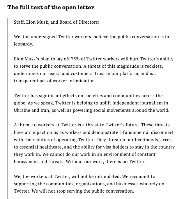 Twitter staff call Elon Musk's plan to fire 75% of workforce as