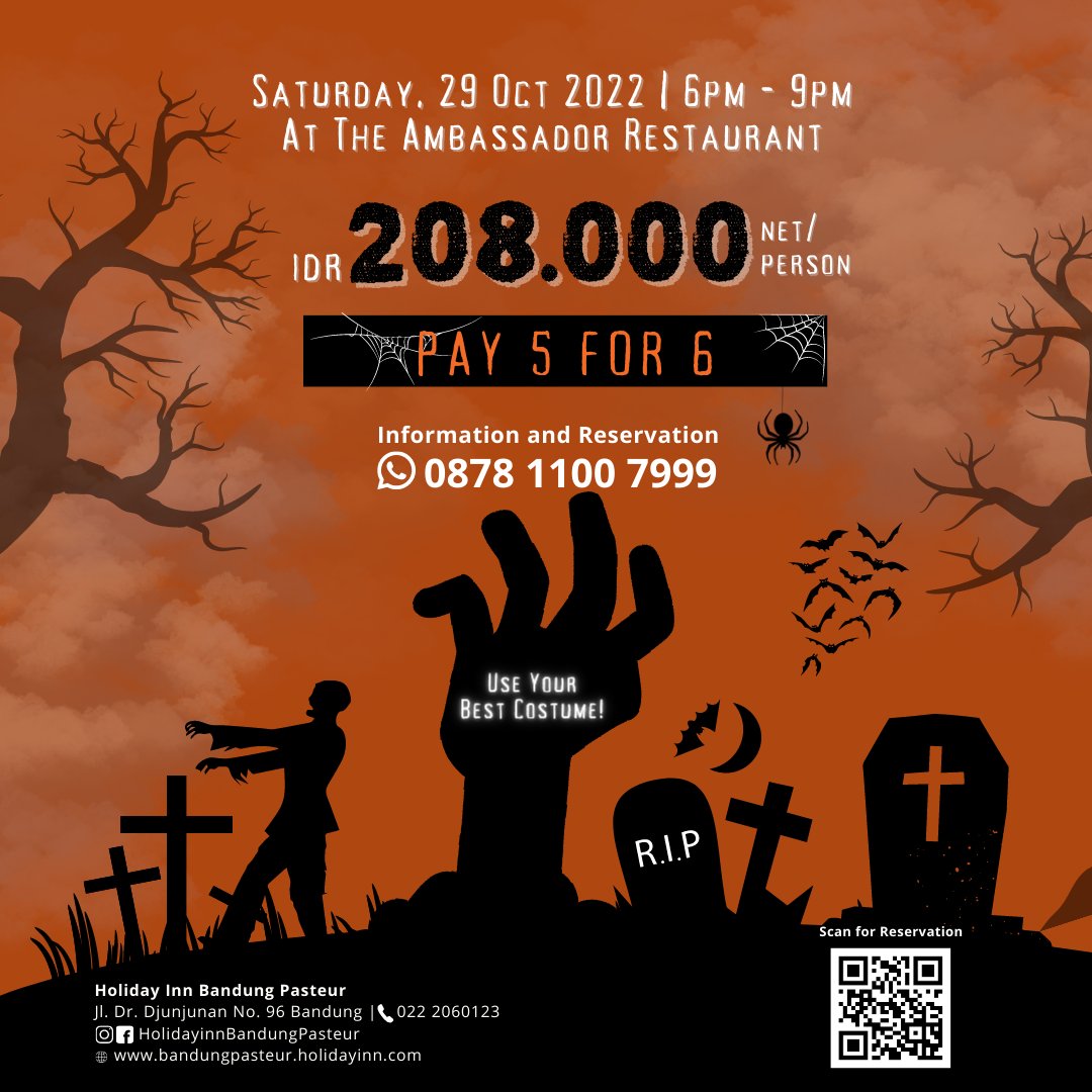 Prepare your guts to survive on a spooky night with us and enjoy an all-you-can-eat dinner on Halloween Treats with a horrific atmosphere. Feelin' curious?

Hurry up, book now!
*Limited Seat Only*

Information &amp; reservation
📲 0878 1100 7999