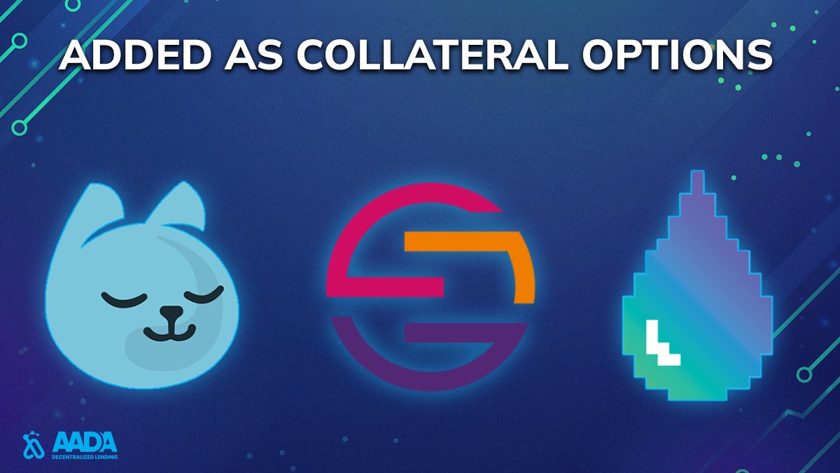 LenfiOfficial's tweet photo. 👋 Welcome @MinswapDEX @wmtoken @liqwidfinance to the collateral family of Aada Finance

Now users can take loans when not selling their favourite tokens, it also opens up longing positions against $ADA for these tokens!

💎Use these tokens at https://t.co/gGL6464hjK https://t.co/AemBNReIRt