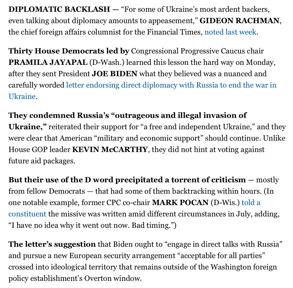 Progressive Democrats learn you can't suggest diplomacy in Ukraine. Just can't. From @playbookdc: politico.com/playbook