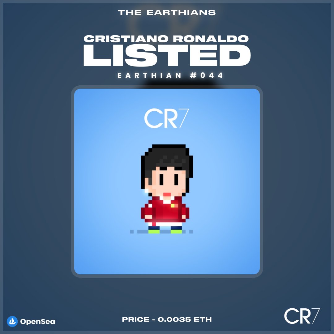 EarthiansMeta's tweet image. Suiiii....
 Cristiano Ronaldo 👑 Earthian Minted on Opensea 
Own it now for just 0.0035 eth⚽

#NftColllectors #NFT #NFTProjects #NFTartist