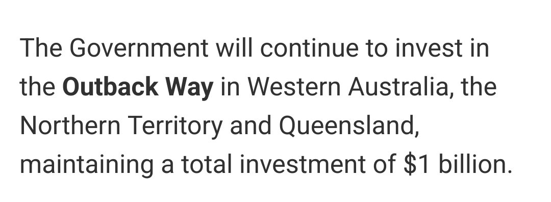 The Outback Way, funding honoured in tonights budget. A National Bipartisan Project.. from communities for the Nation.