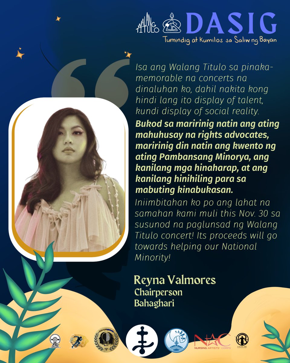 wtconcert's tweet photo. Ang sining ay lalong nagiging makabuluhan kung ito ay nakasandig at inaalay sa masa, kung ito ay ating gagamitin bilang boses ng binubusalang mamamayang bumubuo sa ating lipunan

Habol na at bumili ng ticket dito!

https://t.co/Q8IsVkp5O1

#WalangTitulo2022
#DefendAncestralLands https://t.co/BNxvzjNJO6