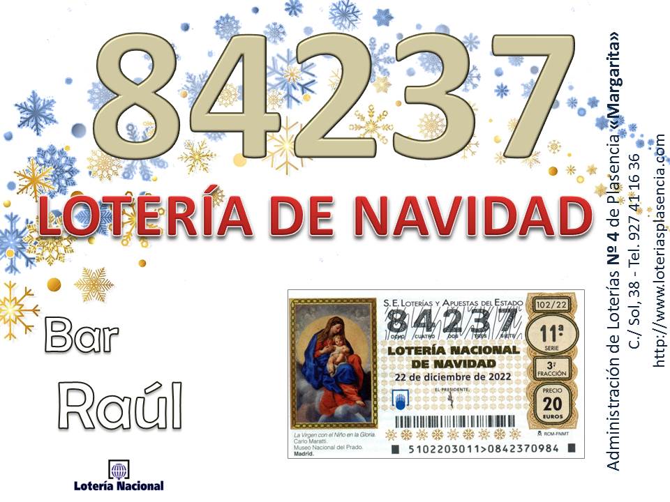 margaps's tweet photo. Bar Raúl ya tiene a la venta la lotería para el sorteo de Navidad, como cada semana su número abonado, el 84.237, suerte!!!
https://t.co/Ia88m1CAVQ
 #premios #sol38 #loteria #margarita #navidad #bar #Raúl https://t.co/RtO03jOnW0