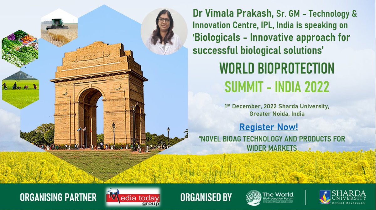WBForum_'s tweet image. We are @delighted to confirm that Dr. Vimala Prakash, Sr. GM @IPLBiologicals,
will be joining us as a speaker at the World Bioprotection Summit -India 2022. Vimala will be speaking on &apos;@BiologicalsLat - @Innovative approach for successful @biological solutions
