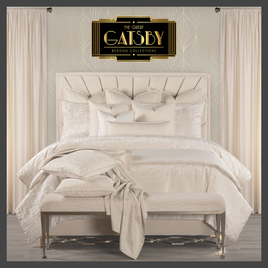 NEW The Great Gatsby Bedding Collection. Introducing High Society Ivory Signature Collection. Crushed velvet in a smooth shade of ivory defines the upper echelon of luxurious softness. IHFC C609 #hpmkt