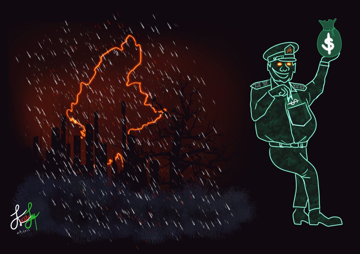 c_kachinlay's tweet photo. DAY-25: ACID RAIN
THE DICTATORS RUIN THE COUNTRY TO SEEK THEIR WELFARE.
#Revotober
#Inktober
#WhatsHappeningInMyanmar
#CartoonKachinLay https://t.co/NZAtQGDCE7