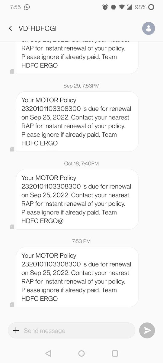 POPGATSOLANA's tweet photo. @HDFCERGOGIC please update your database its 25th oct and i already renew my insurance on 25th sep https://t.co/zSt2XuGLcO