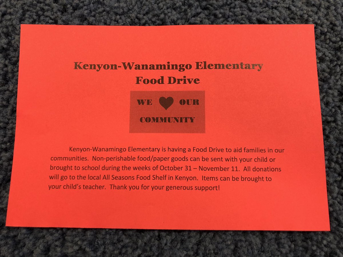 K-W Elementary Food Drive to support the All Seasons Food Shelf. (October 31-November 11) Thanks for your support! <a href="/kwpublicschools/">K-W Public Schools</a> #whatmakeskwgreat