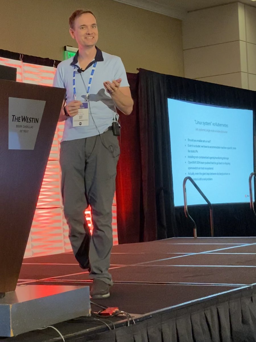 karenaangell's tweet photo. @cgwalters talking about CoreOS layering - making RHEL CoreOS a native container base image that is bootable! So excited about this. @RedHat @openshiftcommon #KubeCon https://t.co/j6HlrdavNw