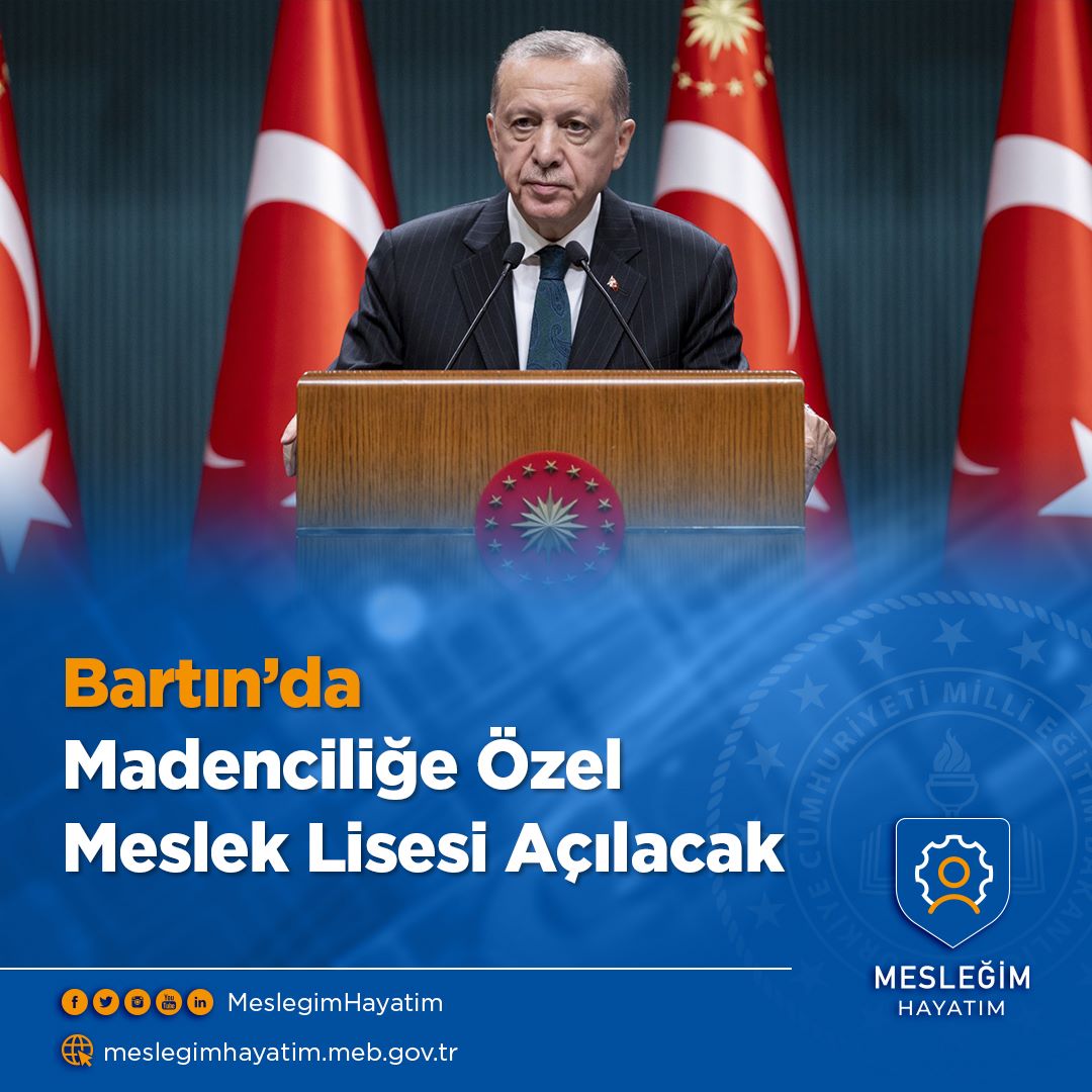 #MesleğimHayatım | 📰

Cumhurbaşkanı Recep Tayyip Erdoğan;

"Bartın'daki benzeri kazaların önüne geçmek için atacağımız adımlar arasında bölgede madenciliğe özel bir meslek lisesi açma projesi de bulunuyor."

👉🏻meb.ai/UDpJNKV