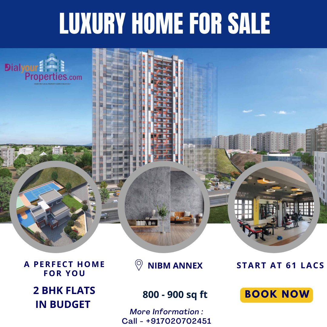 DialProperties's tweet photo. Beautiful 2 BHK flat for sale at Kumar Princetown Towers.

Top Facilities
Multipurpose Hall
Meditation Area
Sewage Treatment Plant
Rain Water Harvesting
Club House

Price- 61*Lacs onwards
Location- NIBM Annex

Call - +917020702451
#2bhkflatforsale #flatforsale #dialyourproperties https://t.co/XhP7LFknJT