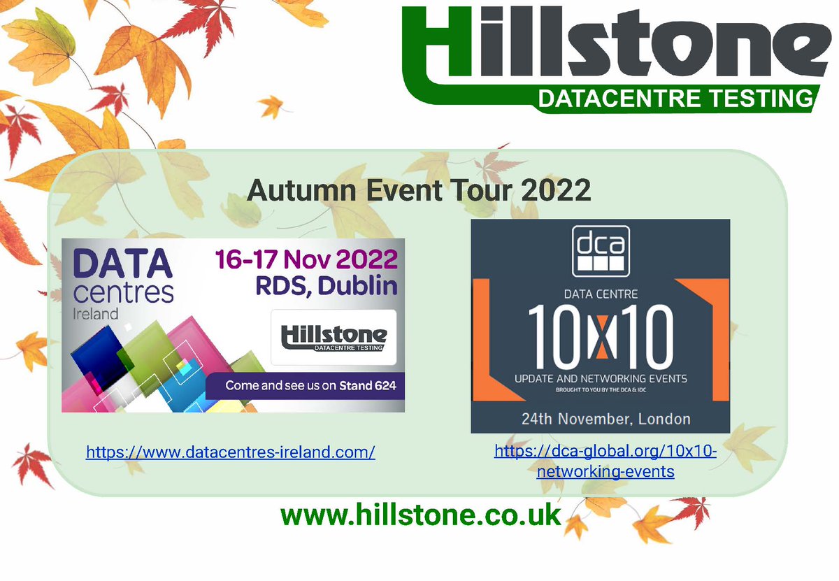 After a successful @nibsltd conference, join <a href="/HP_Loadbanks/">Hillstone Products</a>  #LoadBanks30years  on our 2022 Autumn tour across UK &amp; Ireland. We are proud sponsors for each event, <a href="/datacentresire/">DataCentres Ireland</a> 2022 &amp; <a href="/datacentreall/">The DCA</a> 10 x 10 event. We look forward to meeting all new &amp; familiar faces.