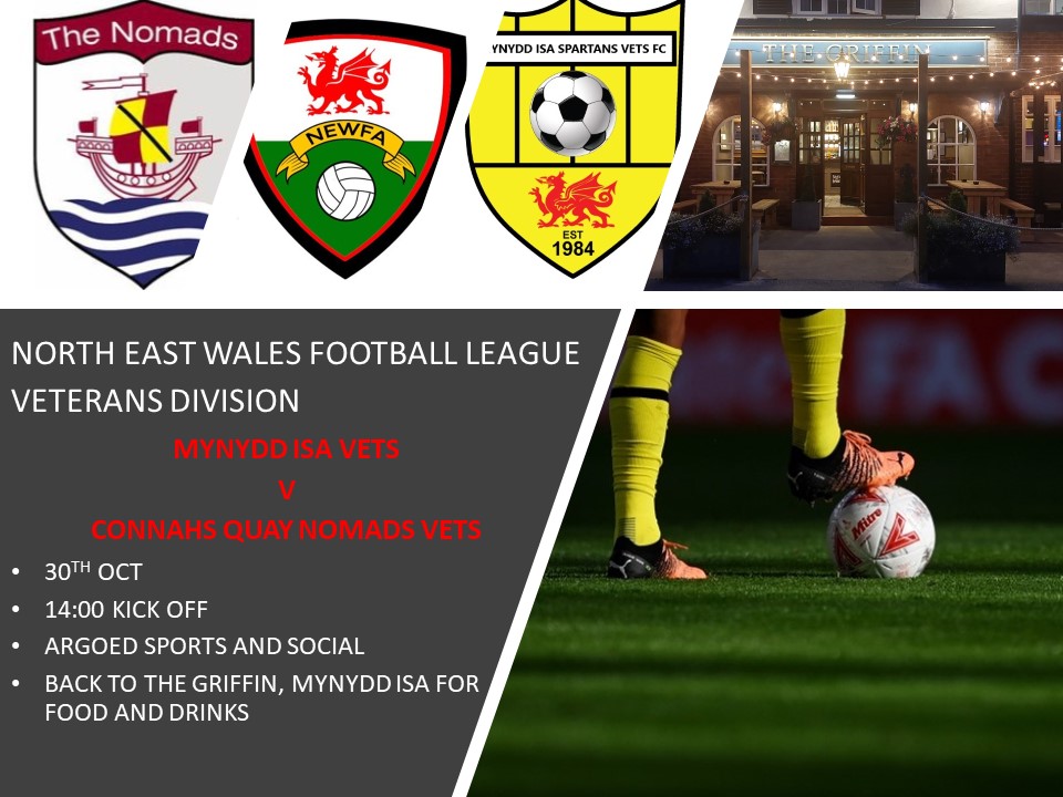 Next up for the Vets is a home fixture against 
<a href="/CQNomadsVets/">Connah’s Quay Nomads Vets FC</a> this Sunday. Kick off 2pm, at the Argoed Sports and Social.