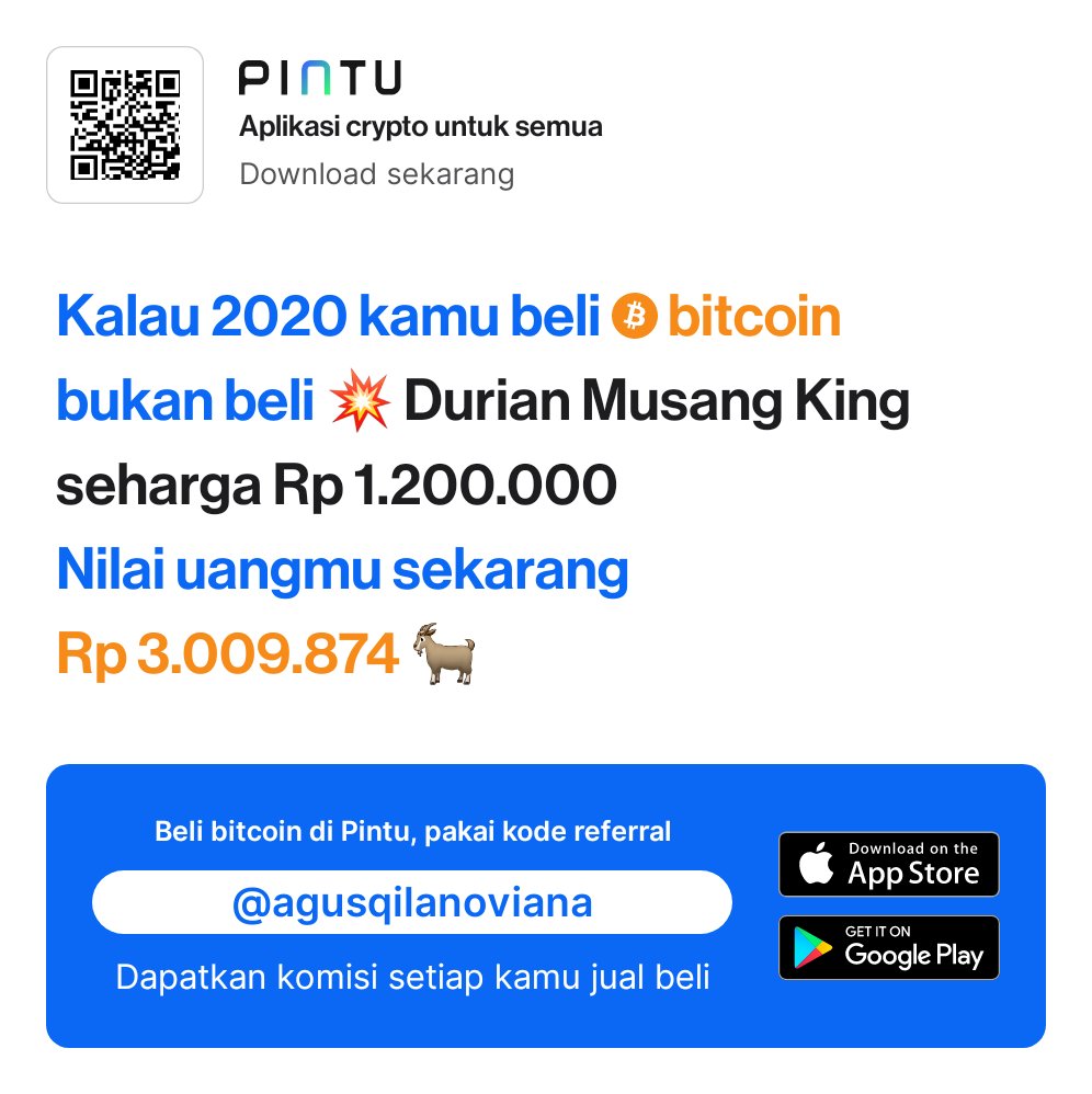 Dapatkan komisi setiap kamu jual beli aset, langkah mudah investasi kripto!

1) Unduh aplikasi Pintu (pintu.page.link/gZRF28dwsxLb5P…), daftar, dan masukkan kode referral: @agusqilanoviana.
2) Jual beli aset crypto mulai dari Rp11.000.
3) Nikmati komisi 0.004% setiap kamu jual beli.