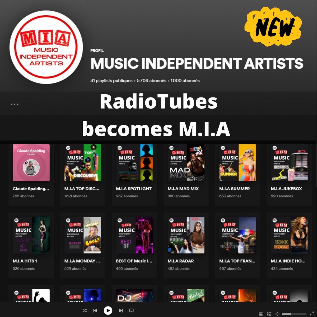 SpinDoctor_Set's tweet photo. ATTENTION RadioTubes becomes M.I.A on Spotify and soon on social networks, to be always closer to independent artists. #spotify #radiotubes https://t.co/uawJAR9X5w https://t.co/ADz0jgCYn8