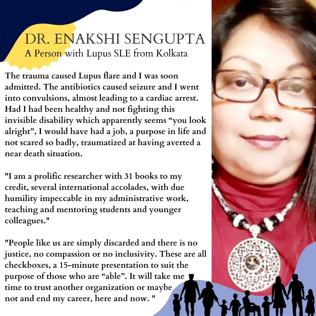One of the most powerful stories of #BelieveInTheInvisible Campaign, which captures almost everything about the invisibility of the disability; the stigma, the invisible barriers & the lack of empathy. Here's the story of Dr. Enakshi Sengupta , who lives with #Lupus SLE.
