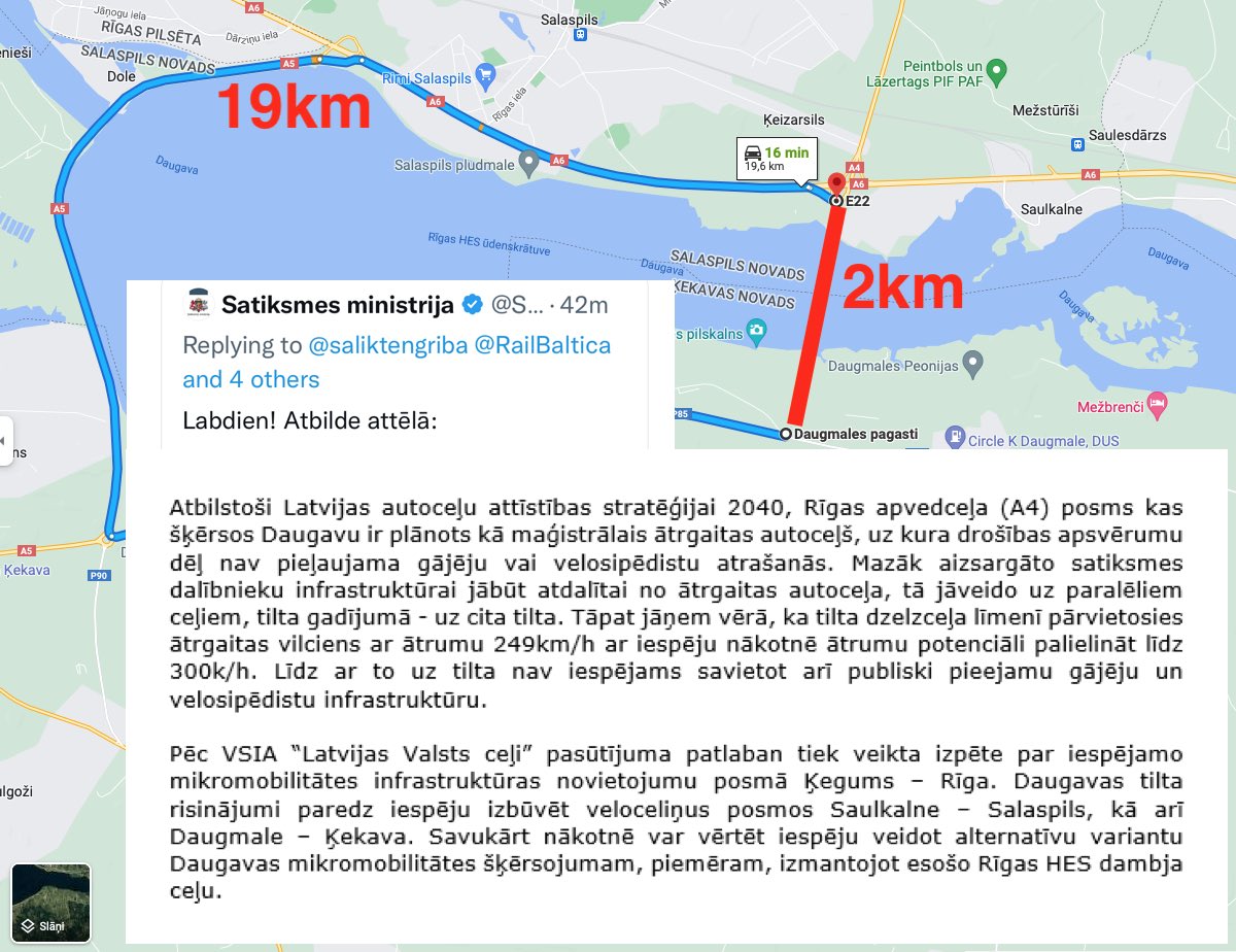 Māris Kalējs (@mariskalejs) on Twitter photo Satiksmes ministrijai jautā kā gājēji/velo nokļūs no Daugmales uz Saulkalni/Salaspili, bet SM saka: "Ja tev nav auto, sēdi būdā, varbūt nākotnē to varēs darīt ar 17km apkārtceļu".
Pēc tam teiks, ka gājēji un velo paši vainīgi, ka nogalināti. Tiltā jābūt veloceļam!
Fui, <a href="/Sat_Min/">Satiksmes ministrija</a> ! Satiksmes ministrijai jautā kā gājēji/velo nokļūs no Daugmales uz Saulkalni/Salaspili, bet SM saka: "Ja tev nav auto, sēdi būdā, varbūt nākotnē to varēs darīt ar 17km apkārtceļu".
Pēc tam teiks, ka gājēji un velo paši vainīgi, ka nogalināti. Tiltā jābūt veloceļam!
Fui, <a href="/Sat_Min/">Satiksmes ministrija</a> !