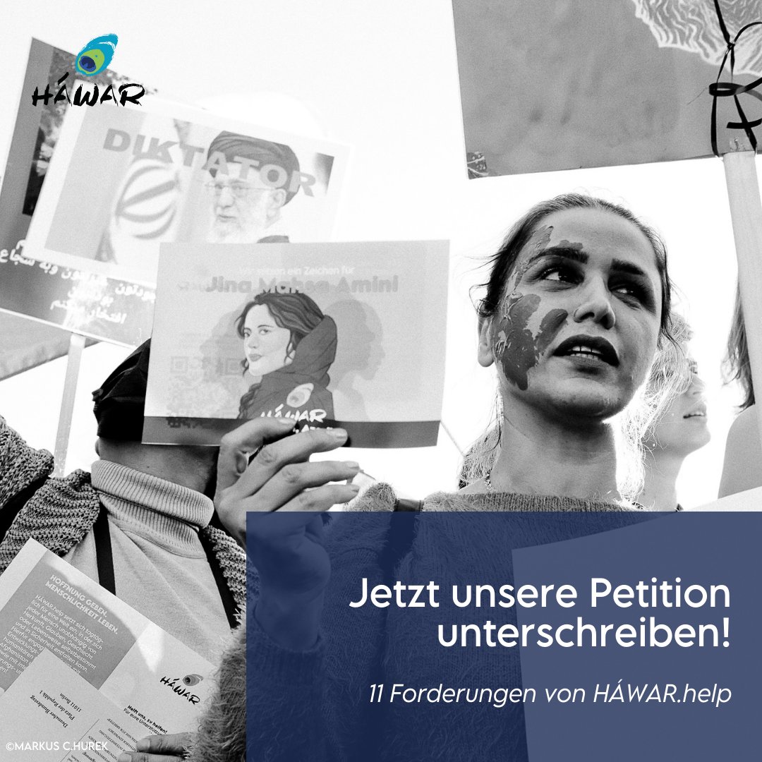 Wir brauchen euch jetzt! Mit <a href="/DuezenTekkal/">Düzen Tekkal</a> haben wir 11 Forderungen an den Deutschen Bundestag formuliert. Jetzt die Petition unterschreiben und verbreiten! ➡️ bit.ly/Petition_Iran2… (oder über den Link in unserer Bio) #11StepsHÁWAR #IranRevolution #JinaMahsaAmini #JinJiyanAzadi
