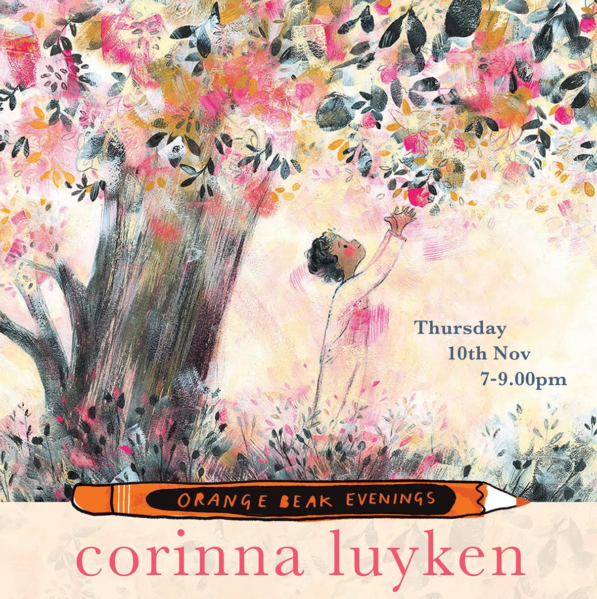 Our next #orangebeakevening is with the wonderful illustrator @CorinnaLuyken We can't wait to hear more from her on 10th Nov, tickets available here: eventbrite.co.uk/e/online-talk-… 🎟️ (&amp; if you're from a low-income household send us a DM as we always save spots on the guestlist.