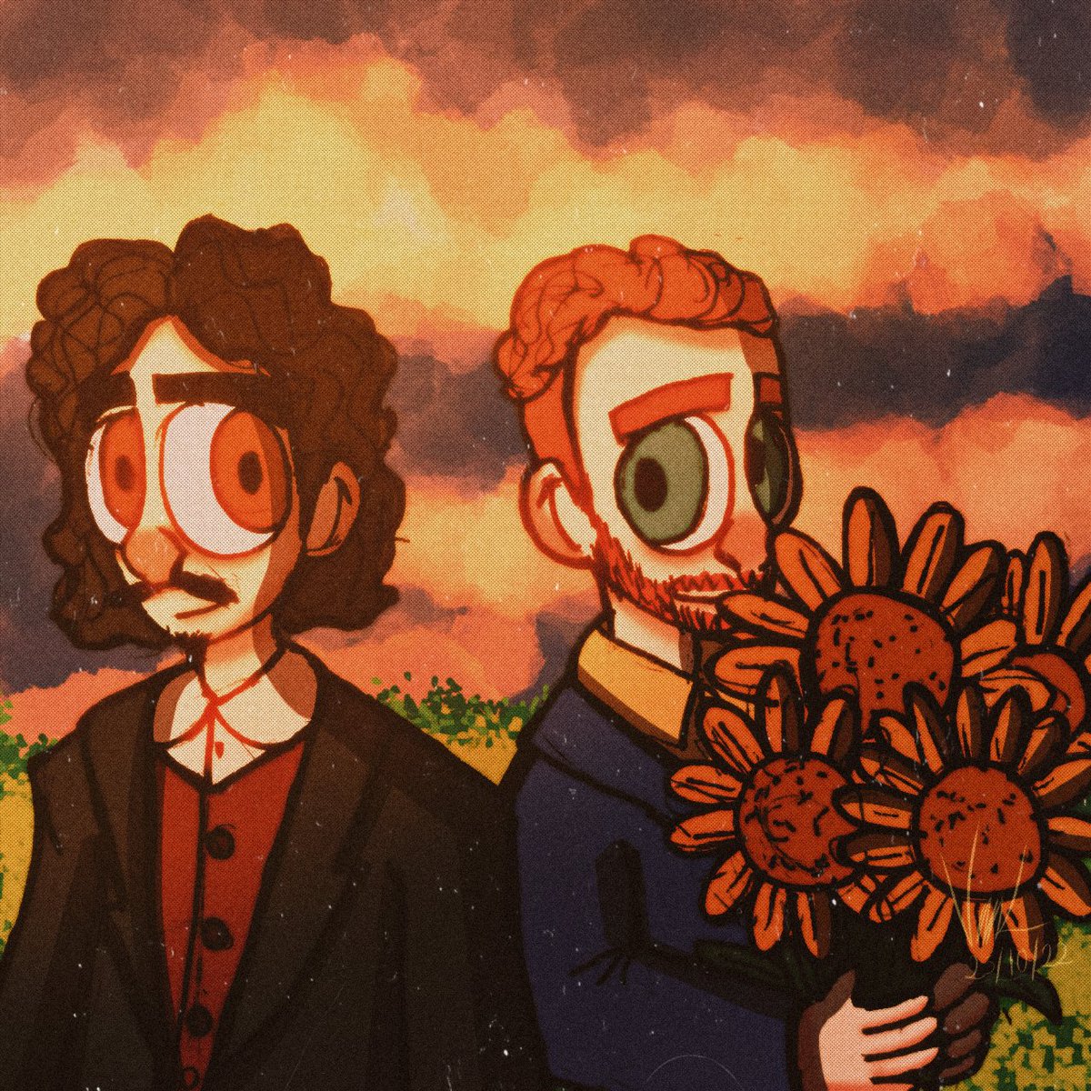 Vincent Van Gogh and Paul Gauguin 🌻🌻 #vincentvangogh #vangogh  #paulgauguin #gauguin #fanart #sunflowers #postimpressionism #impressionism  #19thcentury #artists #digitaldrawing #digitalillustration #aesthetic, image size:1200x1200