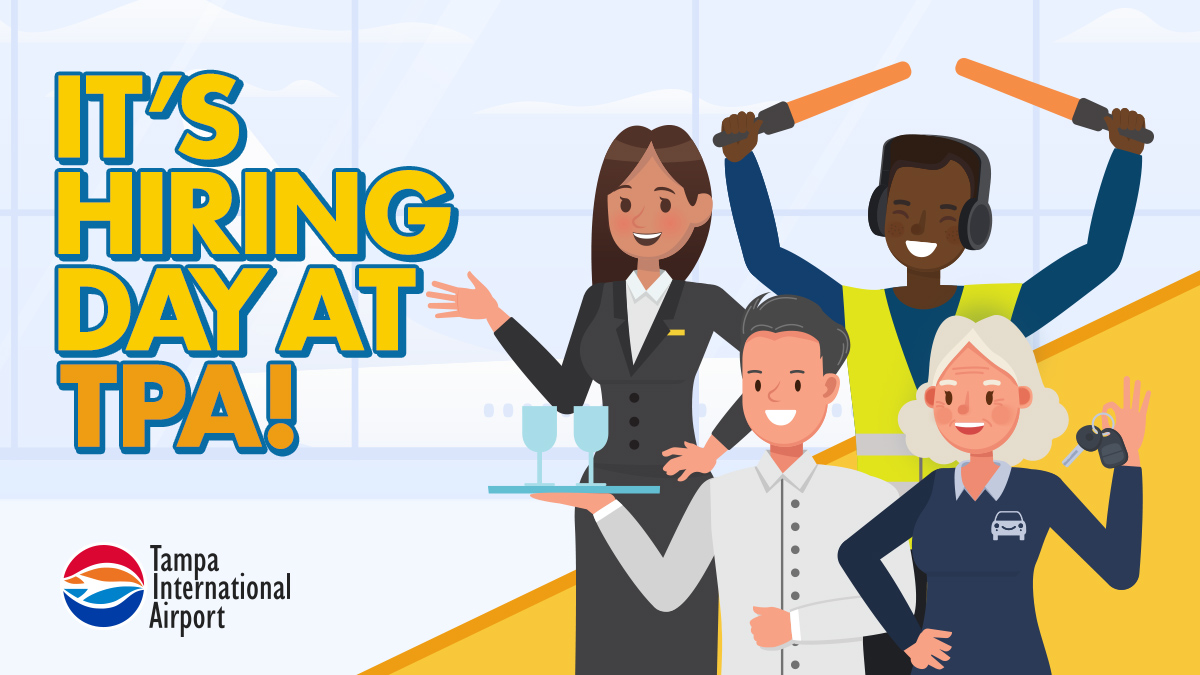 FlyTPA's tweet photo. TODAY'S THE DAY! Join us from 9:00 a.m. - 12:00 p.m. in the Main Terminal for Hiring Day! 

😮 Hundreds of open positions
🚗 Park in the Long Term Garage
🆔 Bring 2 forms of I.D.

MORE DETAILS: https://t.co/zIab04S99b https://t.co/KFJYpmf3W1