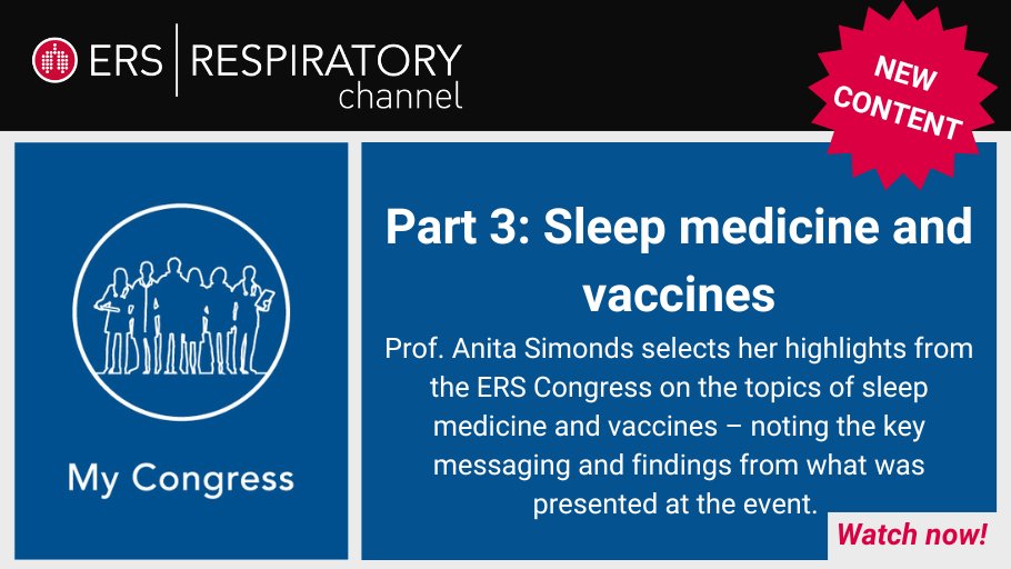 Available now on the ERS Respiratory Channel: My Congress Part 3: Sleep medicine and vaccines – a summary of highlights, key information and findings presented on this topic at the ERS Congress. Delivered by Prof. @anitaKS1 Watch now – free/open access! ersnet.org/ers-respirator…