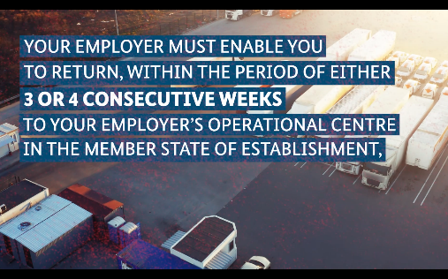 Do you know that drivers should return home every 3 or 4 weeks? More about the changes introduced by #MobilityPackage 👉 ela.europa.eu/en/road-fair-t…   

#Road2FairTransport #EULabourAuthority 

#YourEurope 

youtu.be/Yv3rJznYLd8