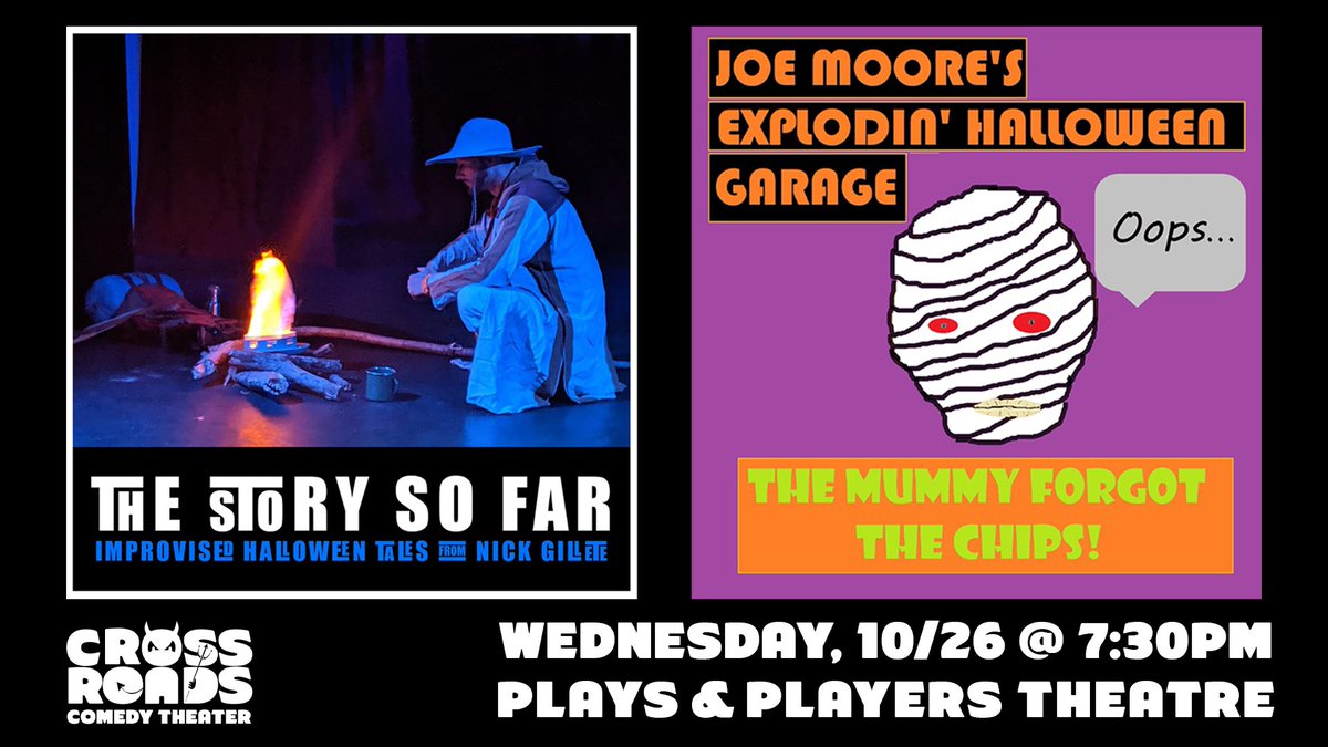 Our #Halloween shows pick back up Wednesday 10/26 with Gruesome Twosome featuring @improvnick1 improvising ghost stories and @thejoemoore’s Explodin’ Halloween Garage live album performance! simpletix.com/e/gruesome-two…