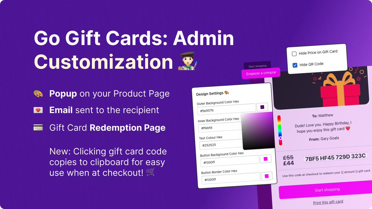 goappstudio's tweet photo. NEW: The Popup has had a makeover! πππΌββοΈπ
π² Customers now see a live preview when filling in their name and message - it reflects what the recipient will see when redeeming their gift card. Let's gooo!!!!
#shopify #giftcards #goappstudio #gogiftcards https://t.co/Xdq9VrR8ec