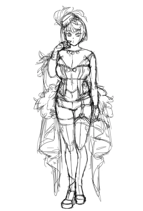 こんな感じで立ち絵ラフ。デザインは描いてるうちに変えるかも…かも 