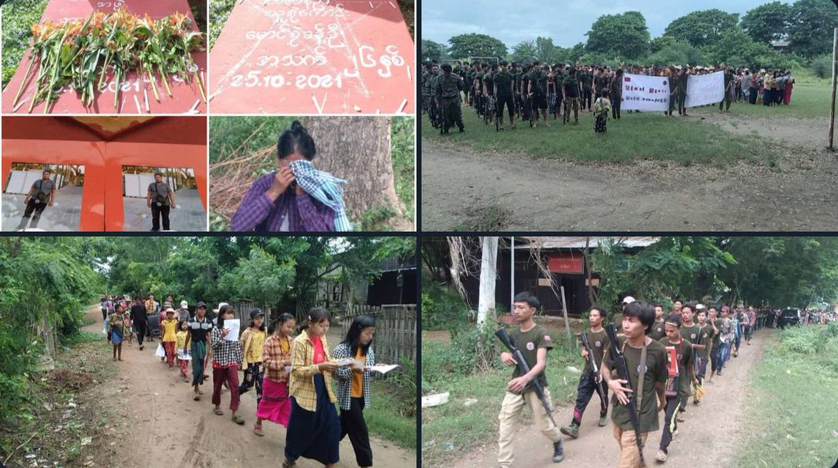 Joint forces of pro-democracy villagers of several villages from northern Salingyi township and eastern Yinmarbin township staged a strike against military dictatorship.  #2022Oct25Coup  #JuntaBombedCivilians  #WhatsHappeningInMyanmar