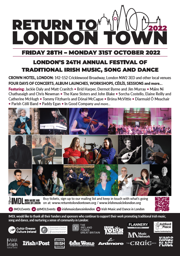 Don't miss the ultimate Irish Traditional Music festival in London with <a href="/IMDLEvents/">IMDL</a>! 🤩 Starts Friday 28th through to Monday 31st October 2022. Check out the brilliant programme of events via returntolondontown.org