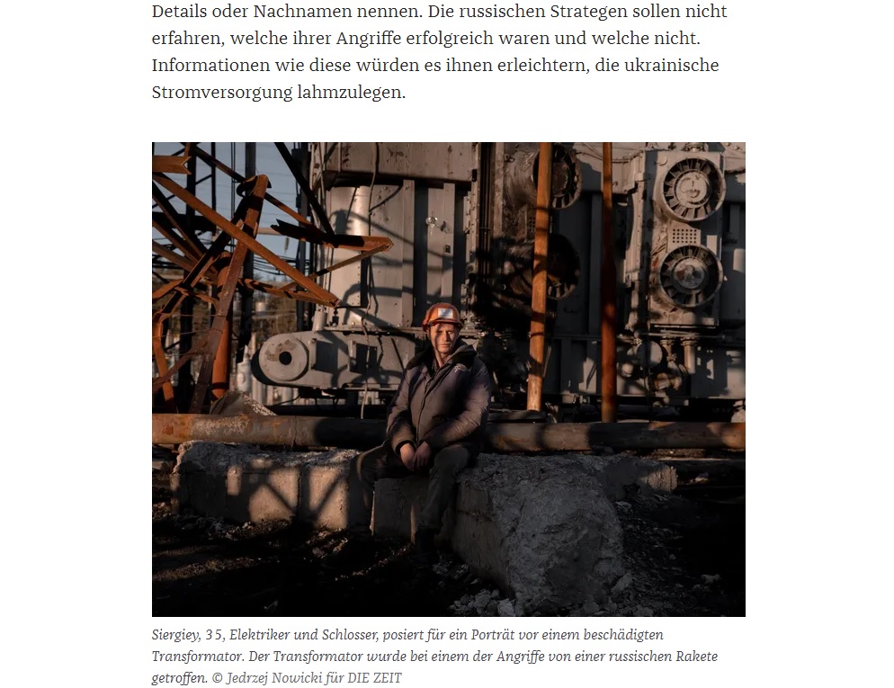 All see the terror that russia brings to Ukraine. It can briefly take the lights from us but not our will to win. Thank you, @zeitonline for telling the world about our hero energy workers bit.ly/3sqi8qr