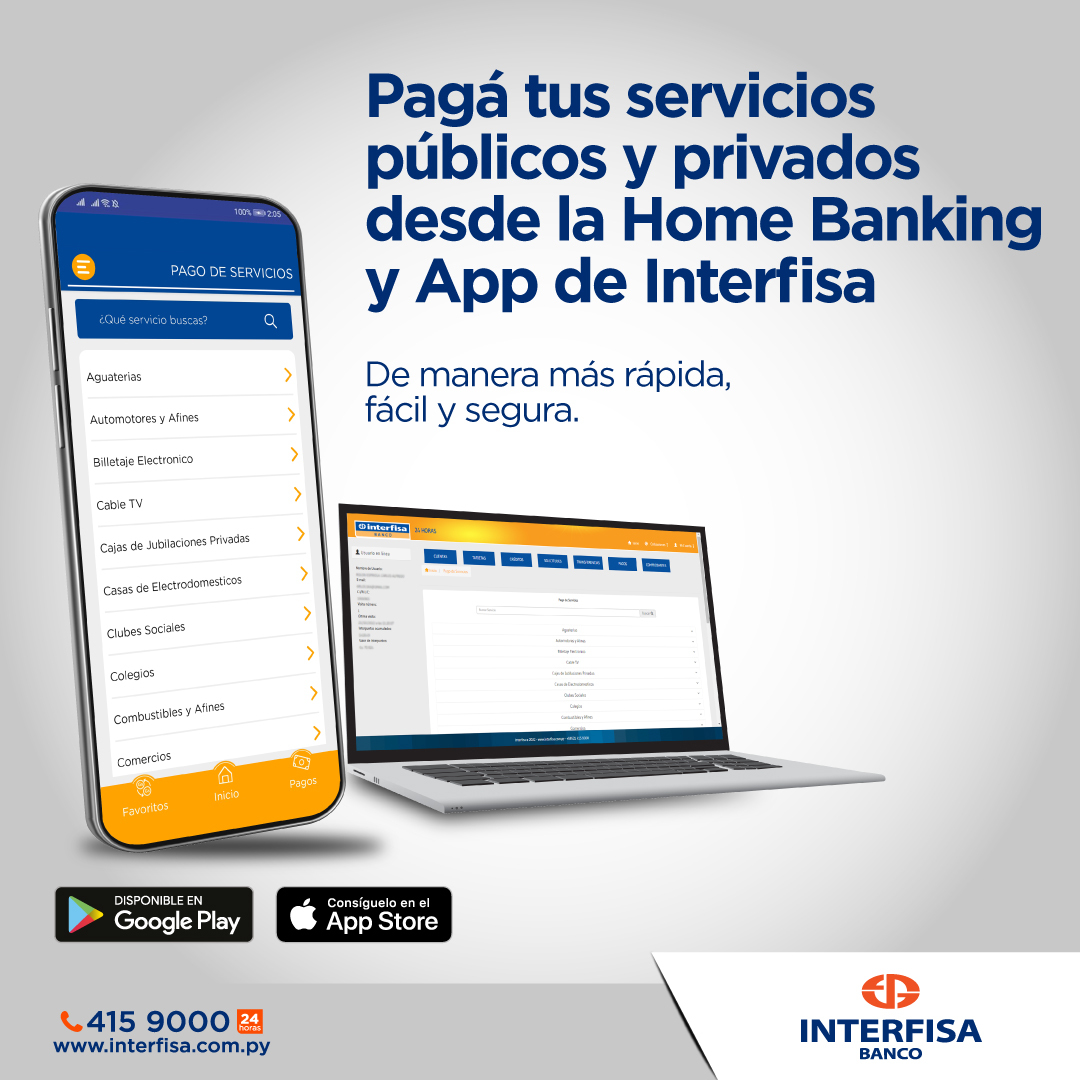 Interfisabanco's tweet photo. Recordá que podes realizar los pagos de servicios públicos y privados desde la APP Interfisa Banco 📱

Los pagos de servicios en caja, podrán ser realizados hasta el 15 de noviembre.

#InterfisaBanco #EvolucionamosContigo #Paraguay https://t.co/J0eCCpWtBi