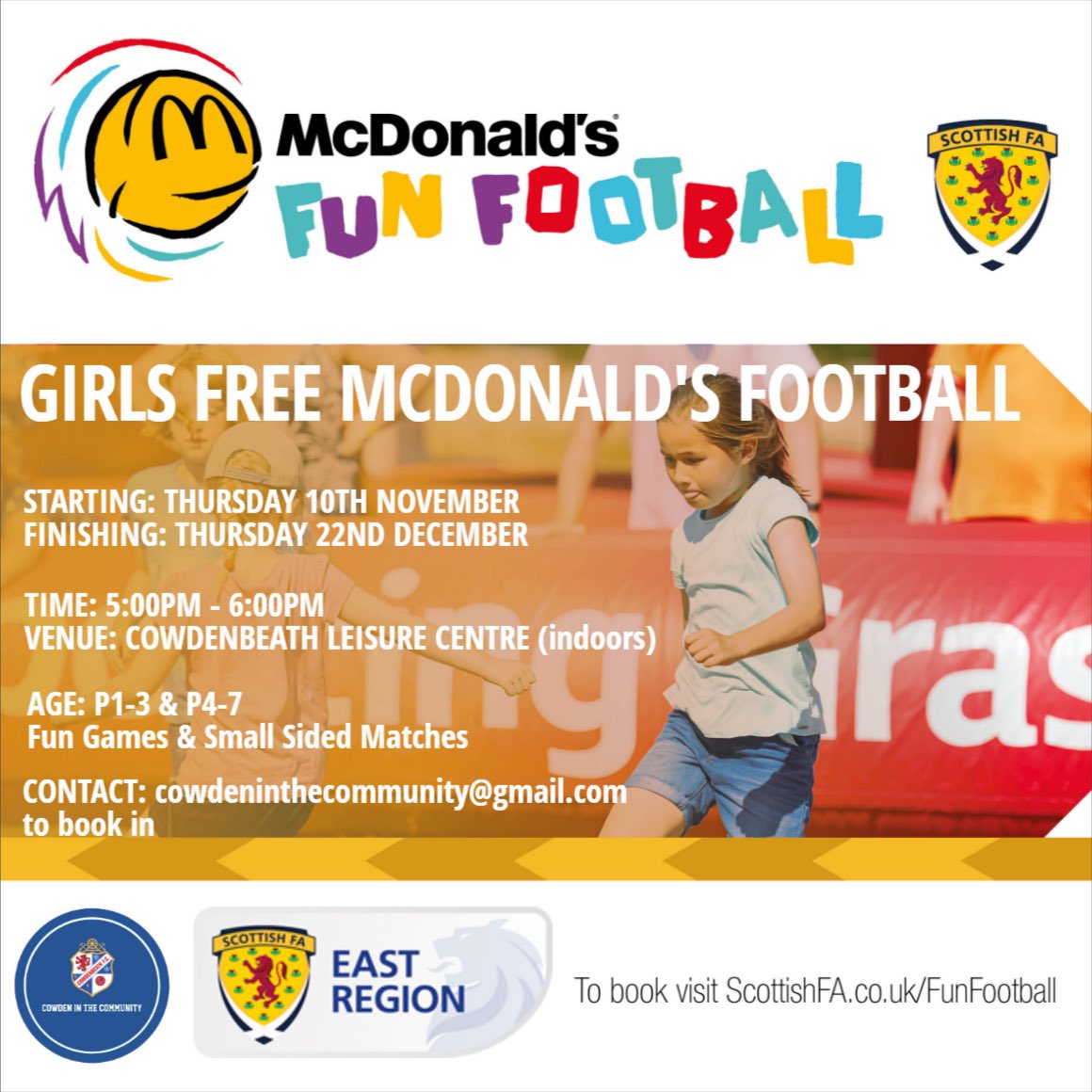 👧⚽️FREE GIRLS FOOTBALL⚽️👧 Check out our FREE GIRLS ONLY McDONALD’S FOOTBALL. For girls aged P1-3 & P4-7 #FunFootball