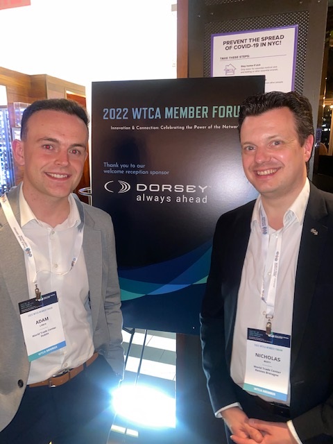 DublinWTC's tweet photo. Adam Lynch of @WTCdublin and Nicholas Beaty Coordinator @WTCbretagne and newly appointed representative of the @WTCA European Regional Advisory Council attended the WTCA Member Forum in New York City. Working together to make global business connections for their members. https://t.co/fURSrIeLsC